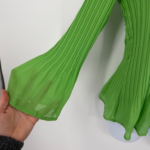 Allison Taylor Womens Lime Green Pleated Ruffle Bell Sleeve Blouse Large - Picture 3 of 11